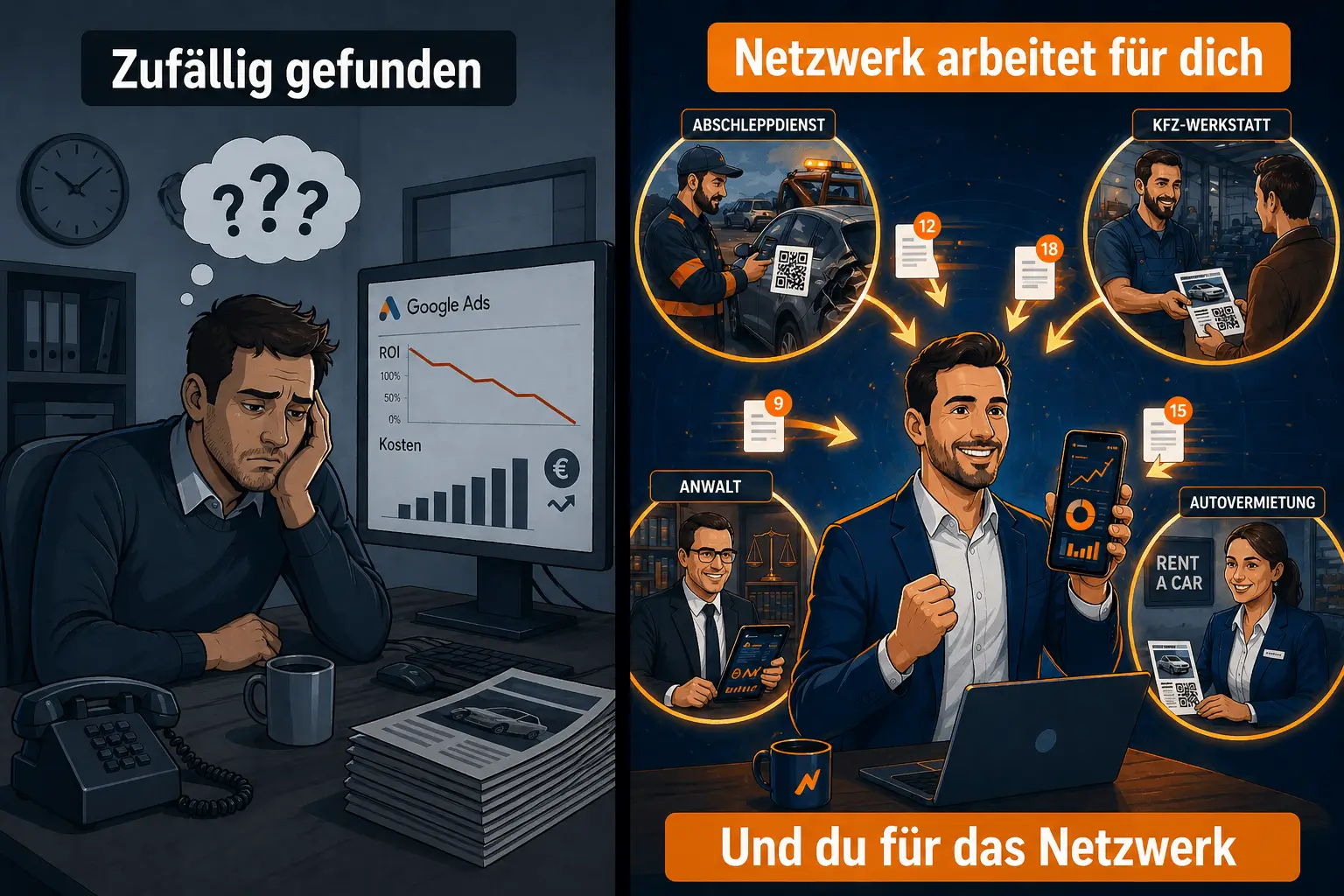 kfz-unfallapp Netzwerk: Zufällig gefunden vs. Netzwerk arbeitet für dich